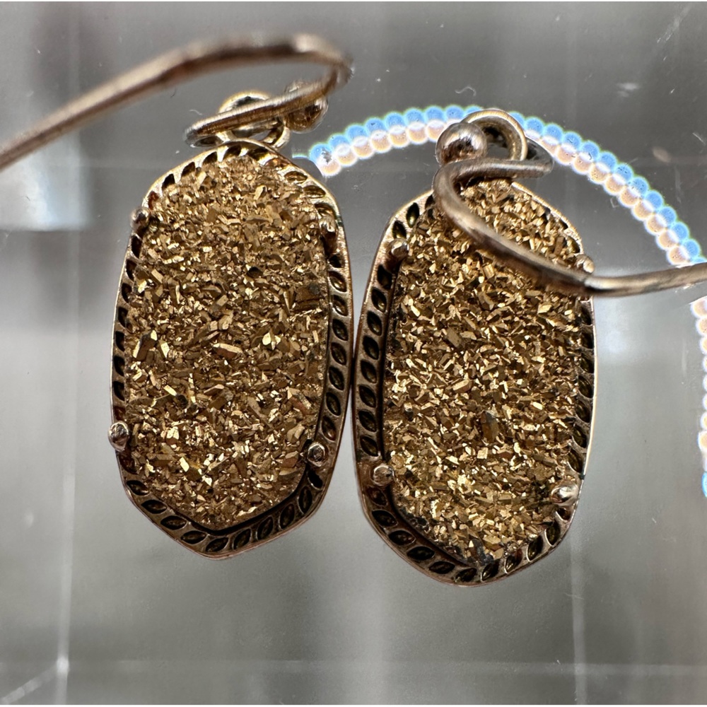 KENDRA SCOTT βοΈ Lee Rose Gold Drop Earrings in Rose Gold Drusy, EUC - Picture 1 of 7